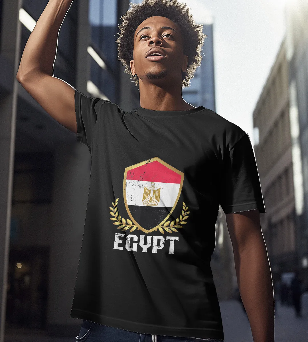 1sttheworld T-Shirt - Flag Egyp T-Shirt Black A35