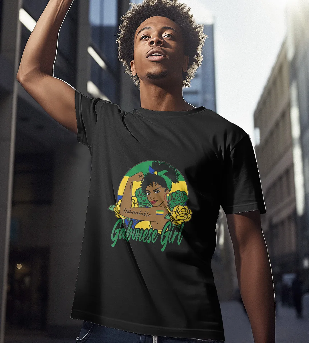 1sttheworld T-Shirt - Gabonese Black Girl T-Shirt Black A35