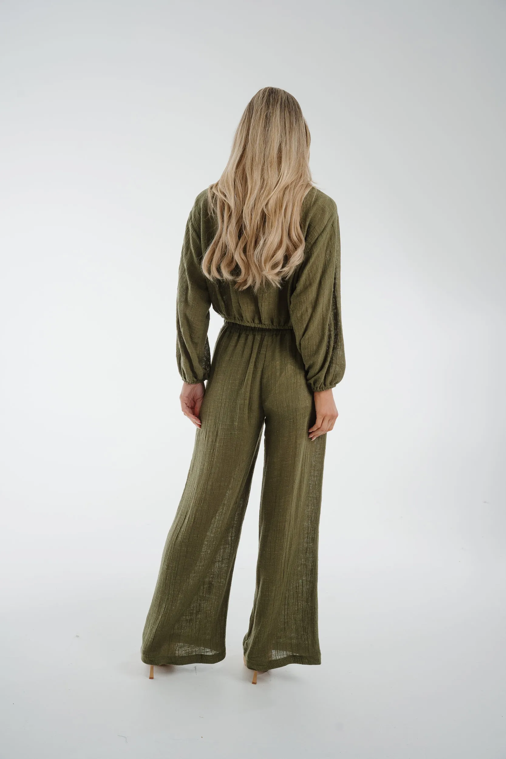 Alana Linen Mix Two Piece In Khaki