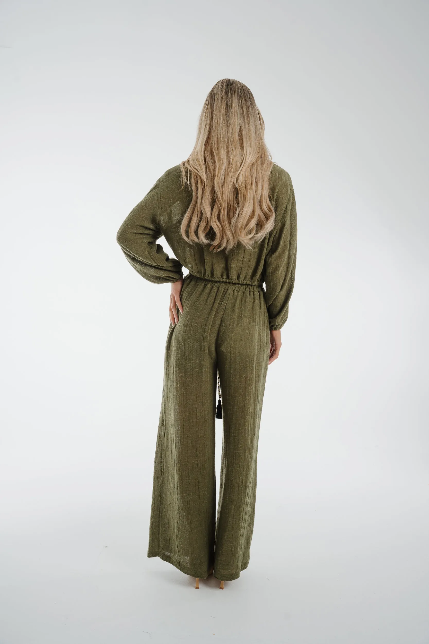 Alana Linen Mix Two Piece In Khaki