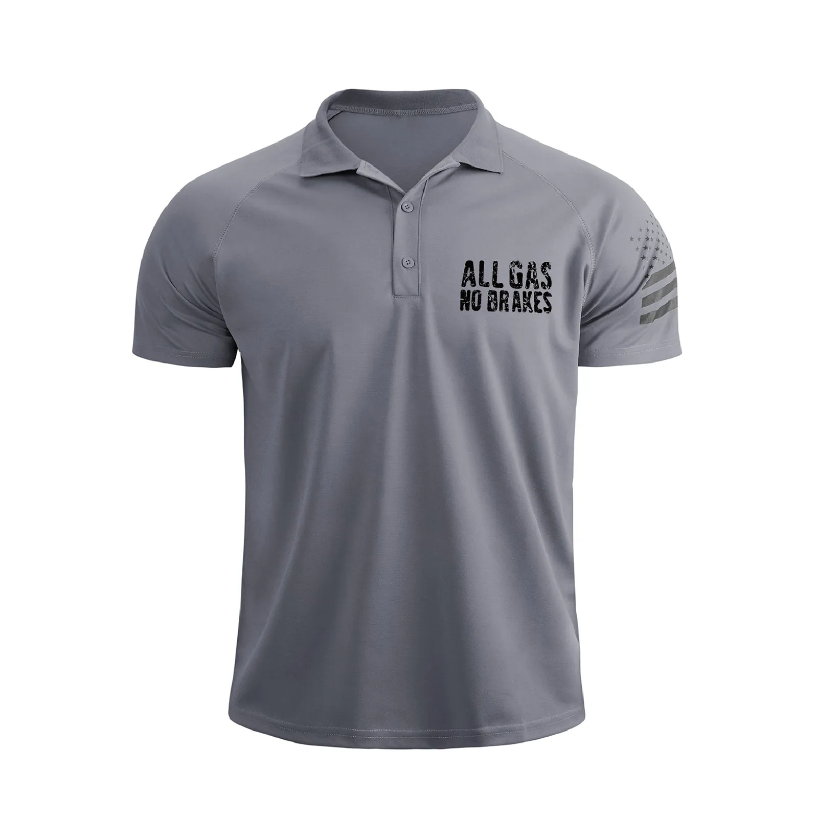 ALL GAS NO BRAKES 1/4 BUTTON RAGLAN GRAPHIC POLO SHIRT