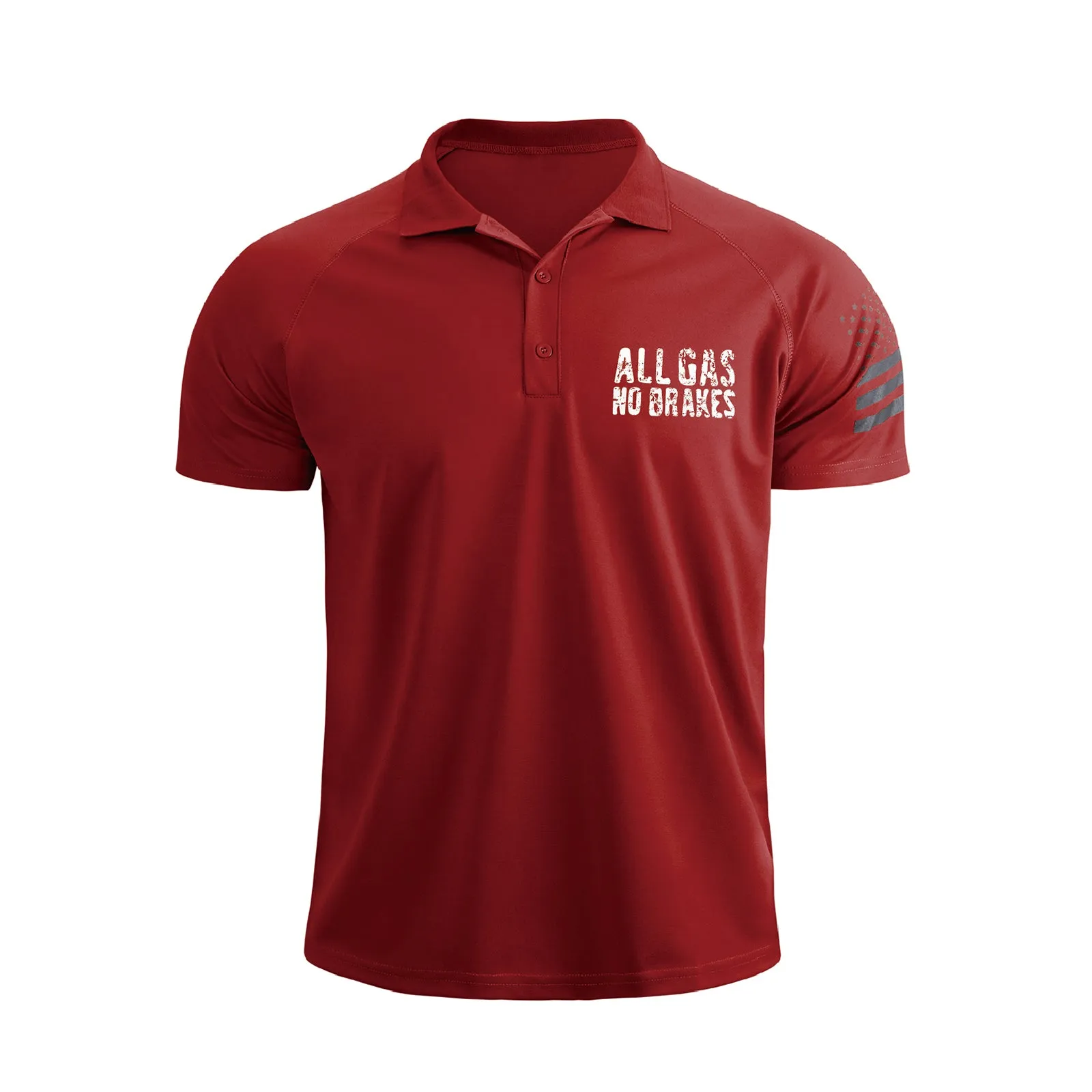 ALL GAS NO BRAKES 1/4 BUTTON RAGLAN GRAPHIC POLO SHIRT