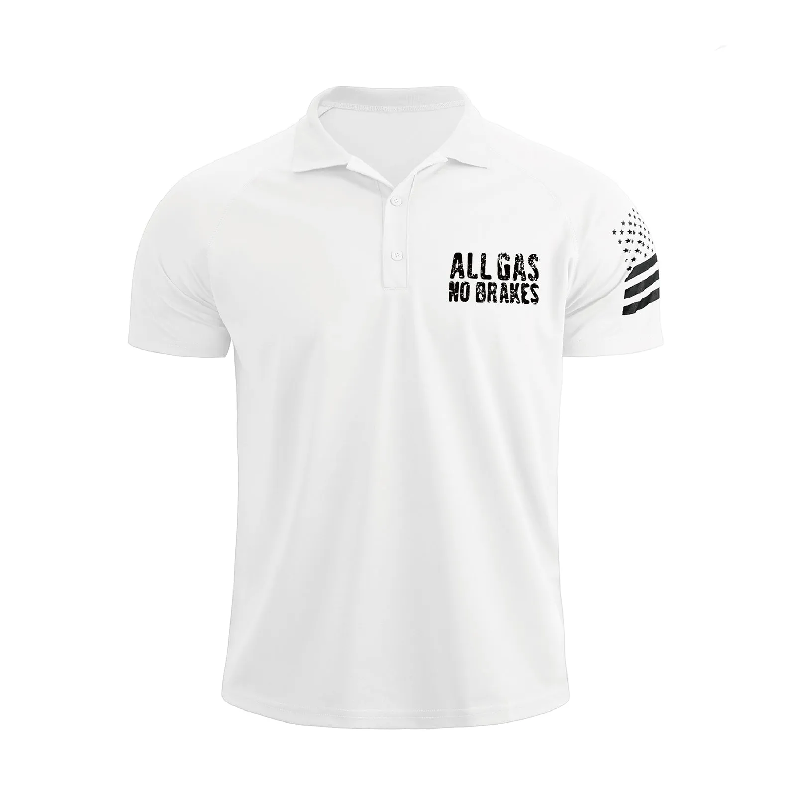 ALL GAS NO BRAKES 1/4 BUTTON RAGLAN GRAPHIC POLO SHIRT