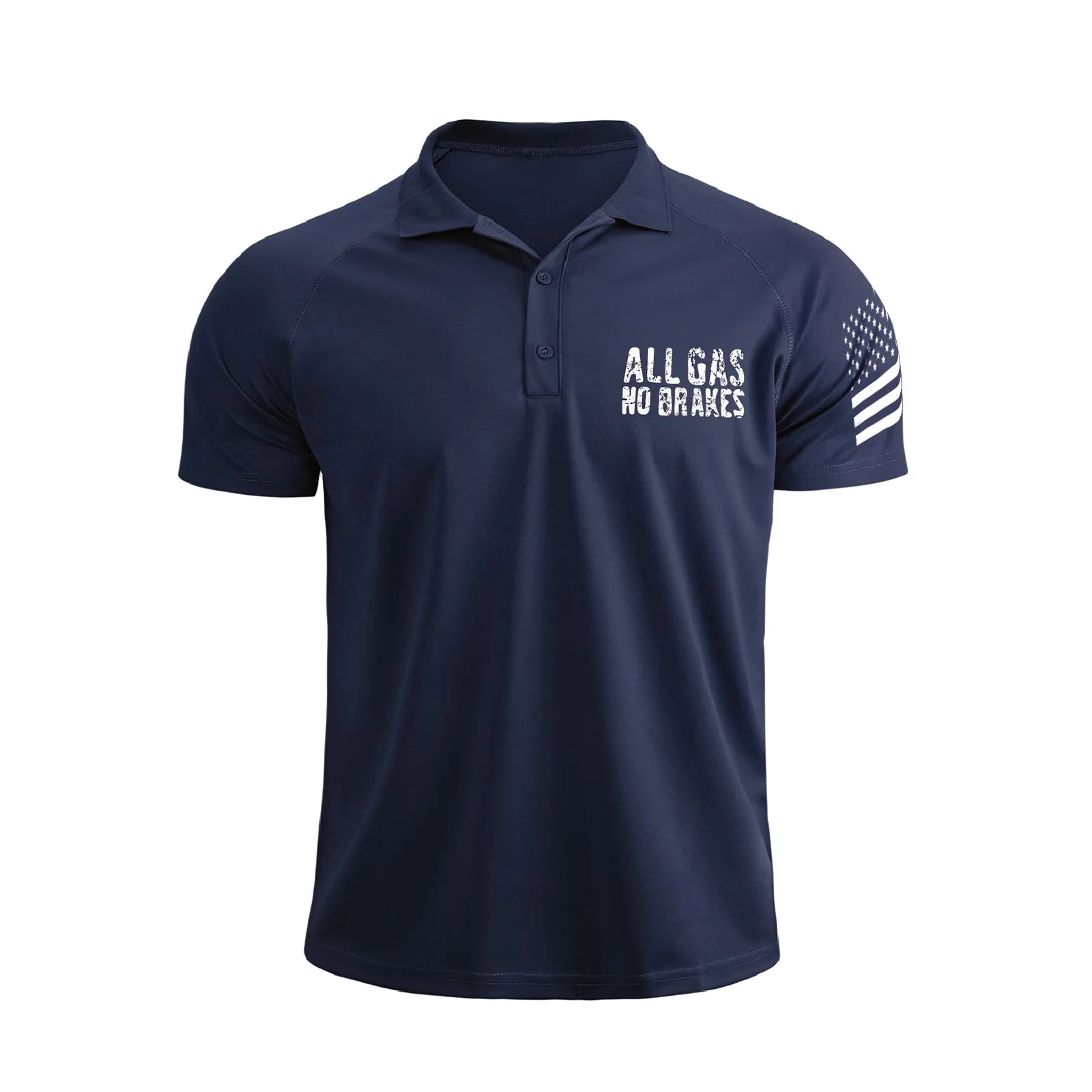 ALL GAS NO BRAKES 1/4 BUTTON RAGLAN GRAPHIC POLO SHIRT