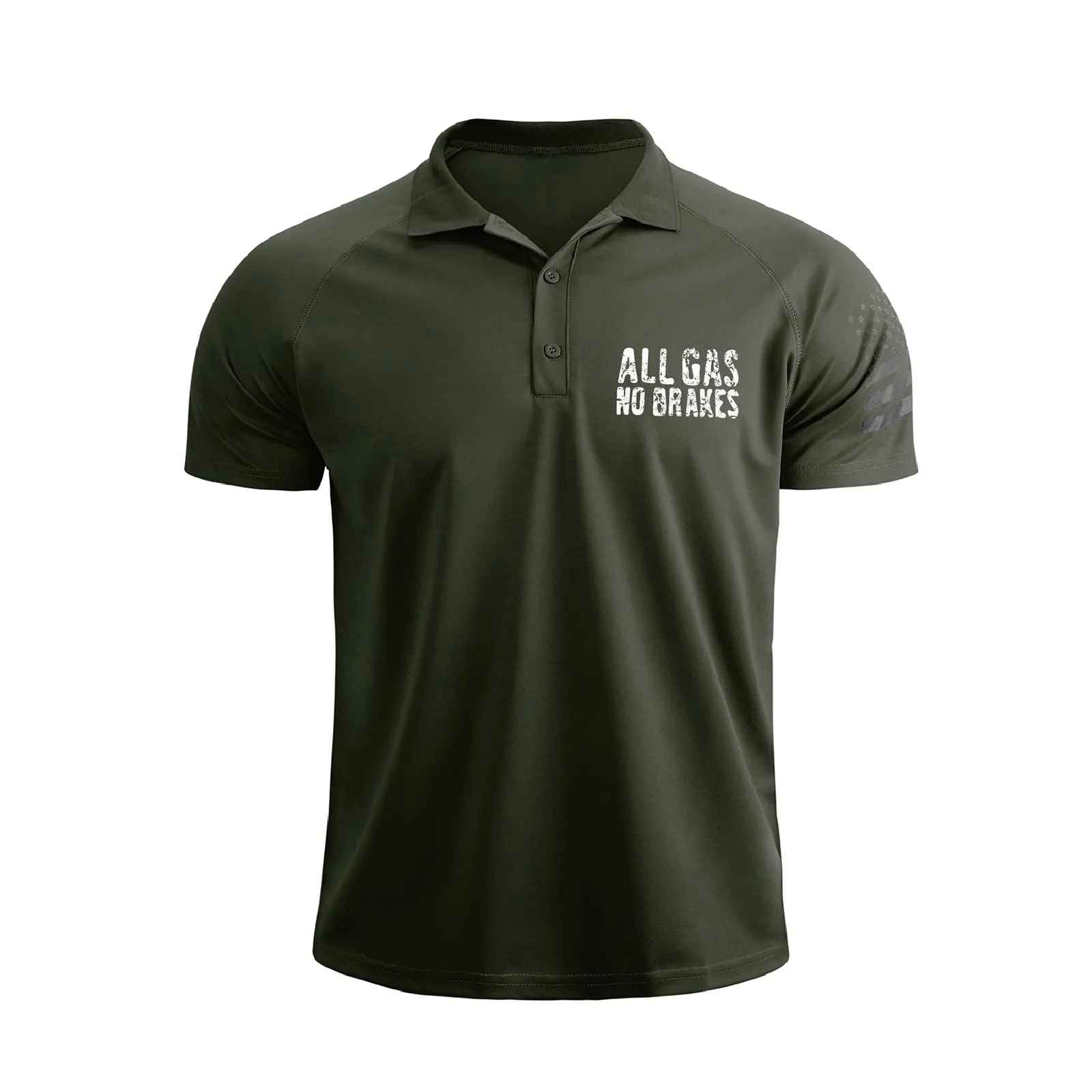 ALL GAS NO BRAKES 1/4 BUTTON RAGLAN GRAPHIC POLO SHIRT