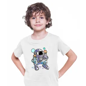 Astronaut with Ice Cream planets T-shirt for Kids Boys & Girls