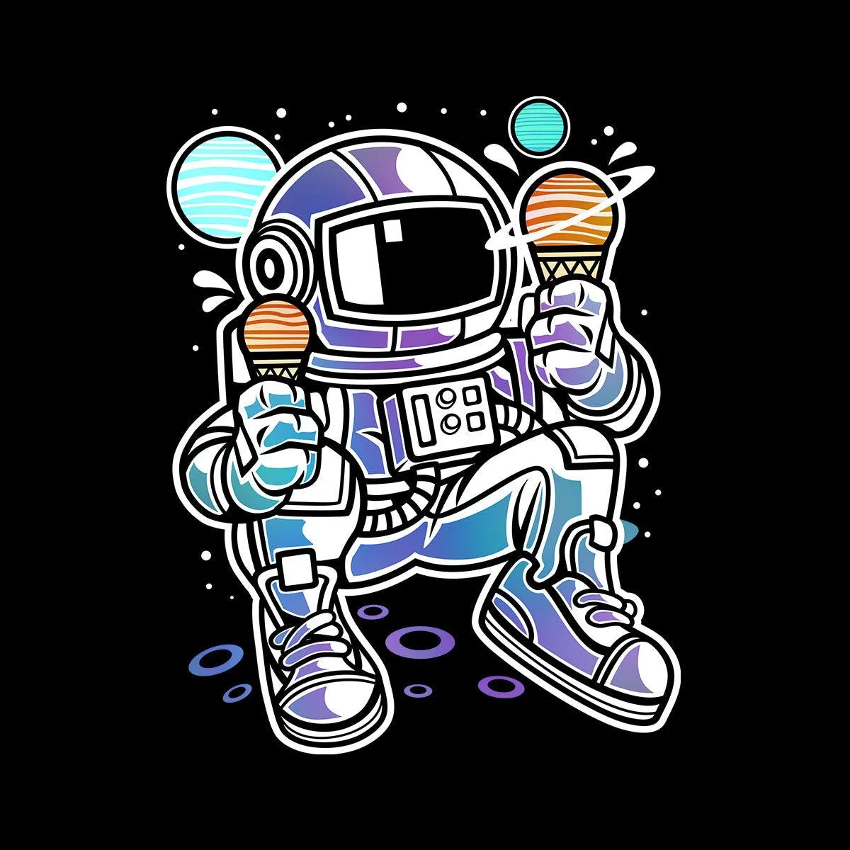 Astronaut with Ice Cream planets T-shirt for Kids Boys & Girls