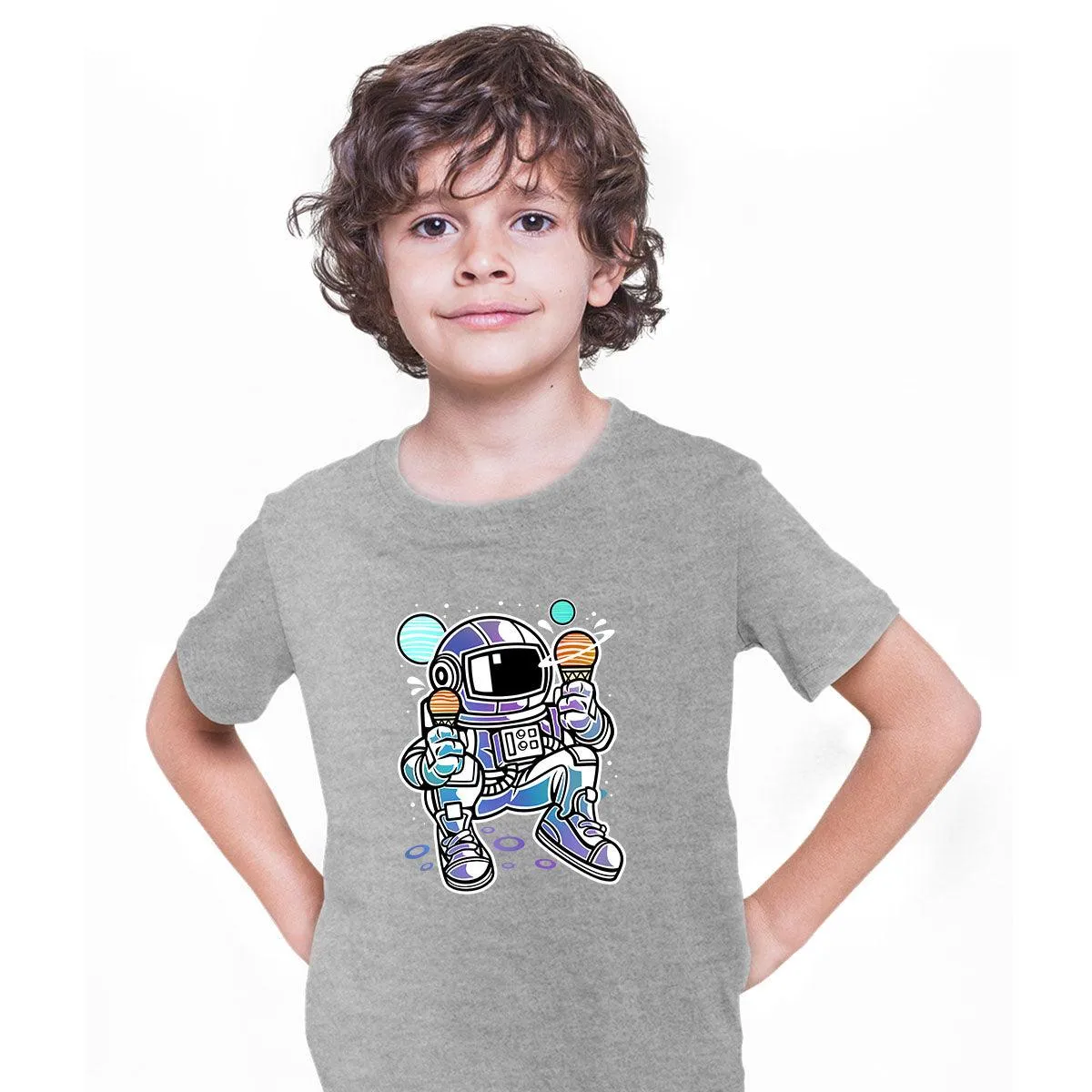 Astronaut with Ice Cream planets T-shirt for Kids Boys & Girls