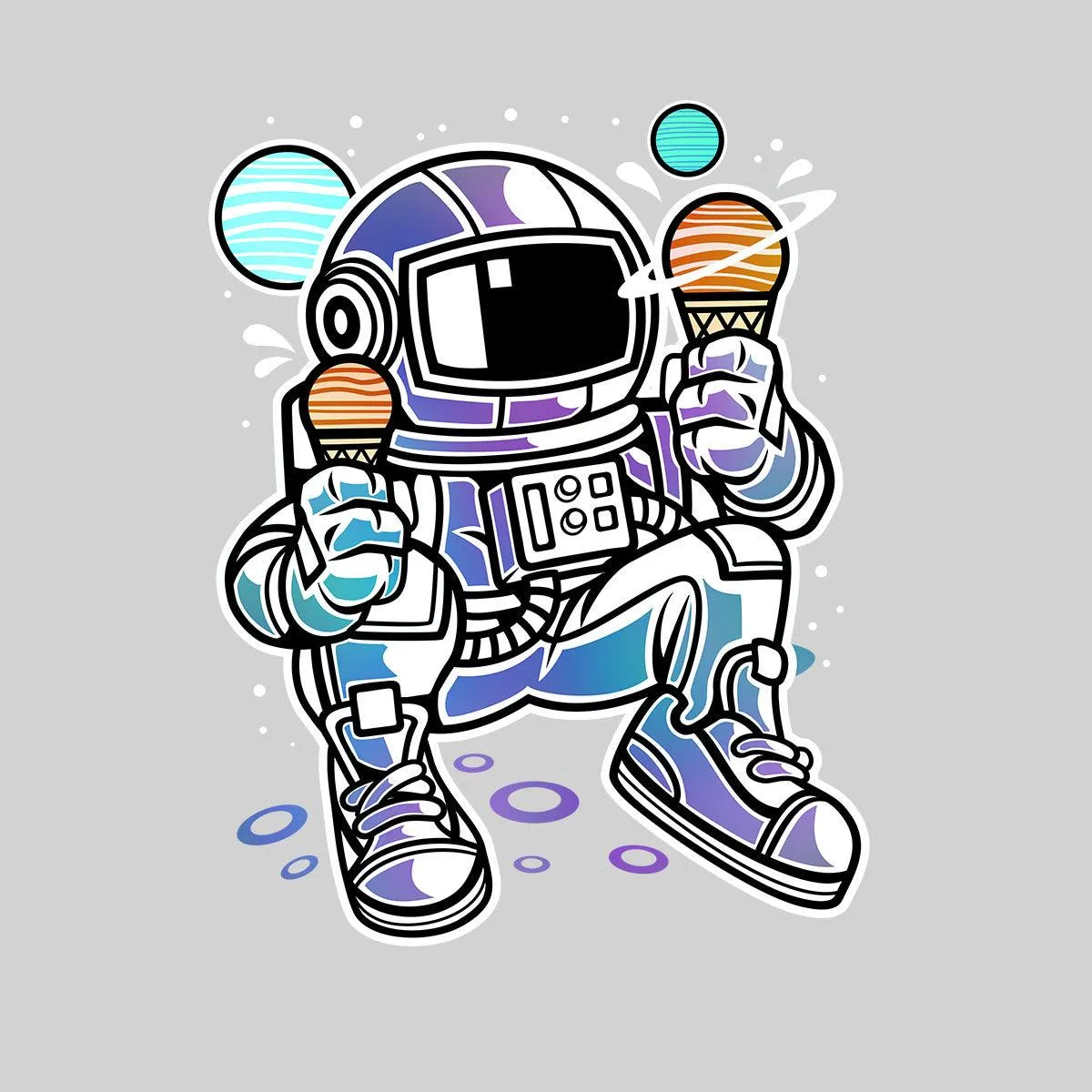 Astronaut with Ice Cream planets T-shirt for Kids Boys & Girls