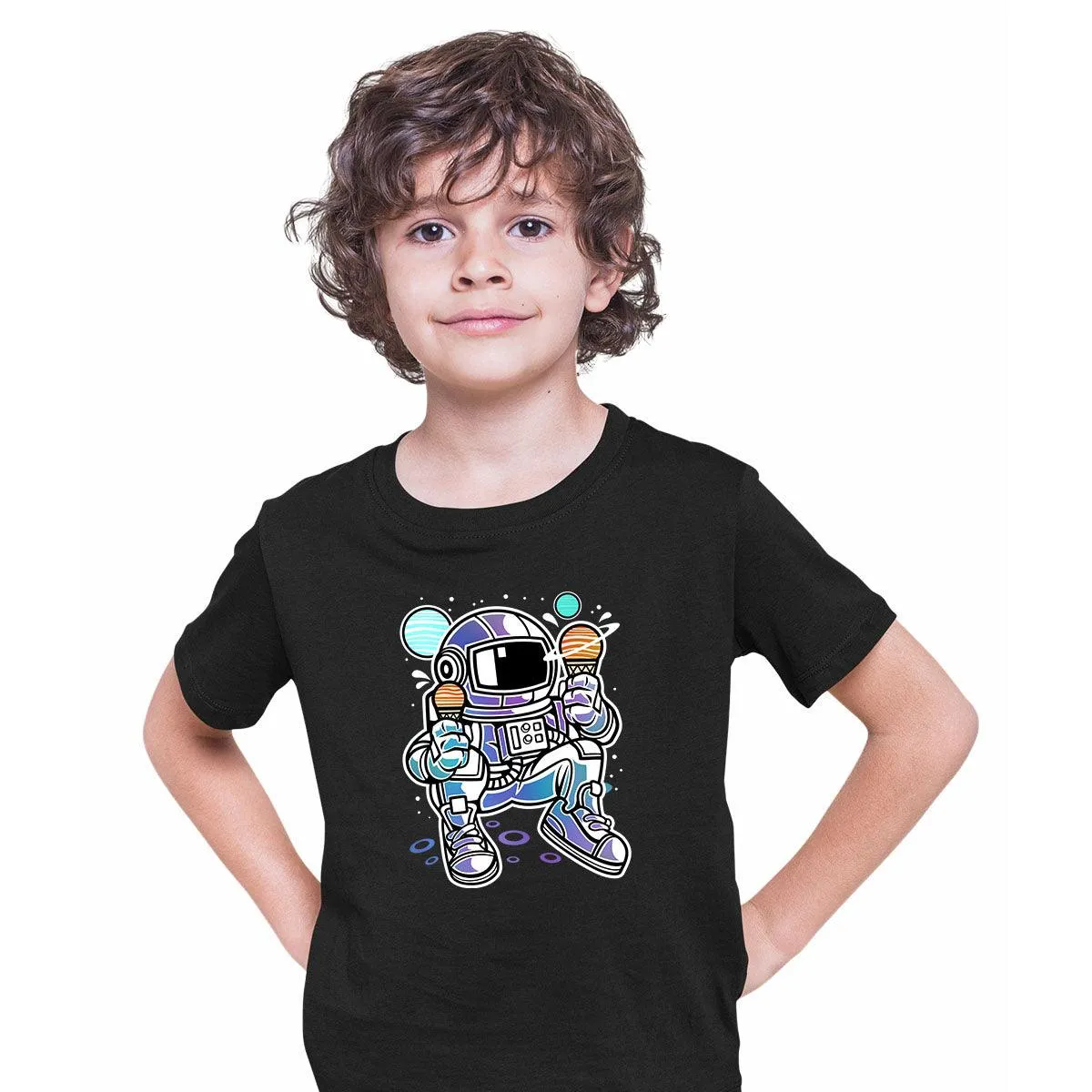 Astronaut with Ice Cream planets T-shirt for Kids Boys & Girls