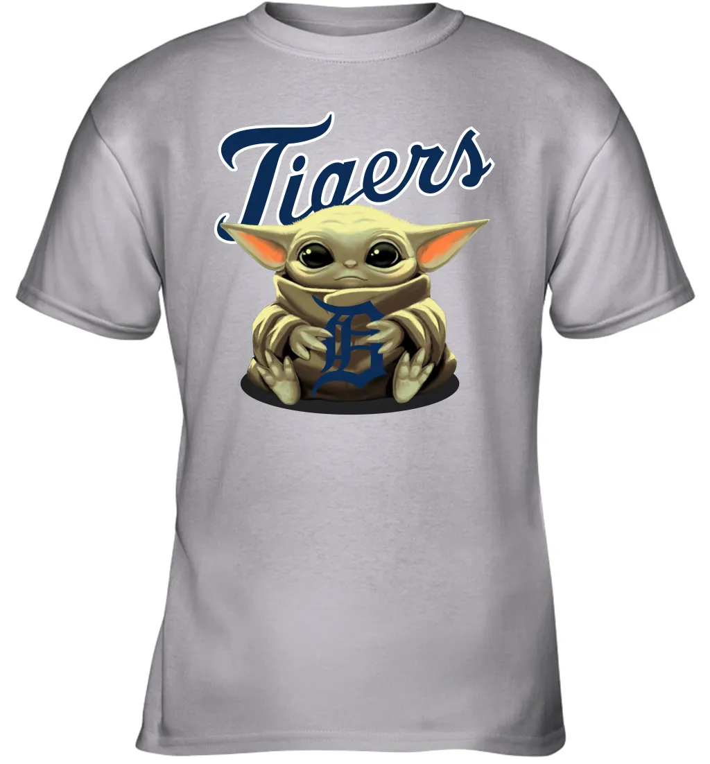 Baby Yoda Hugs Loves The Detroit Tigers Baseball Youth T-Shirt