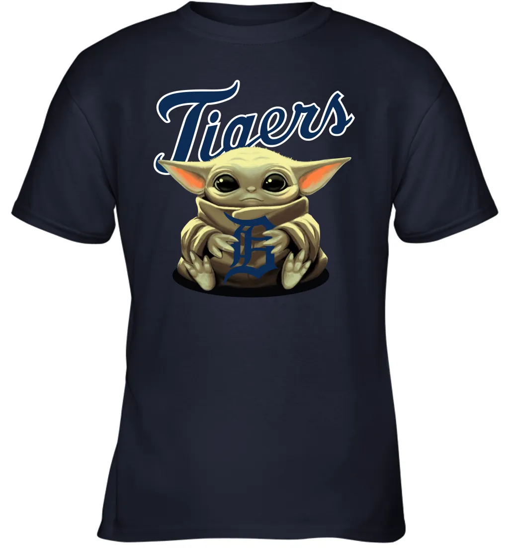 Baby Yoda Hugs Loves The Detroit Tigers Baseball Youth T-Shirt