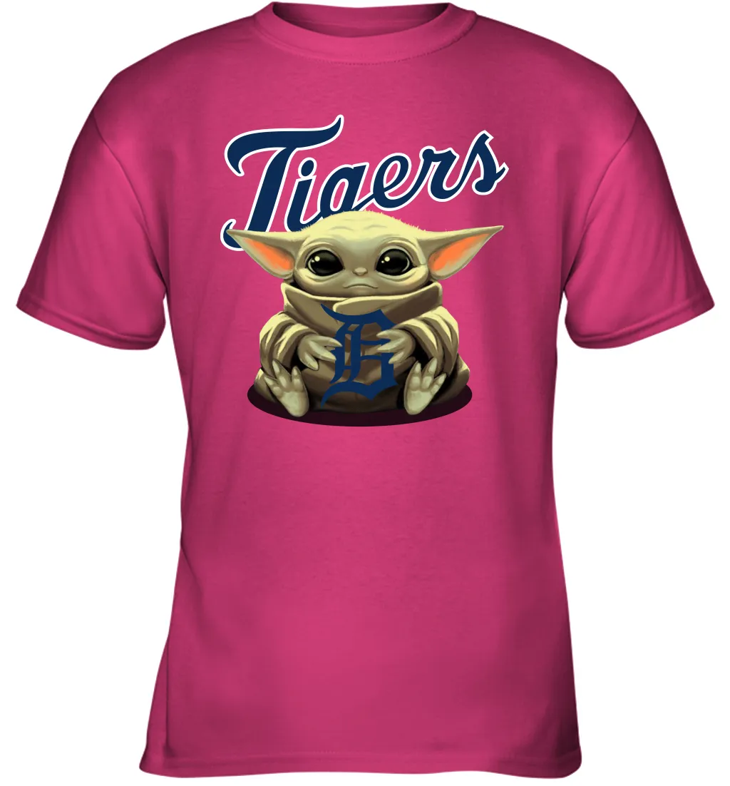 Baby Yoda Hugs Loves The Detroit Tigers Baseball Youth T-Shirt