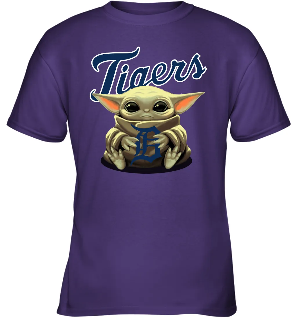 Baby Yoda Hugs Loves The Detroit Tigers Baseball Youth T-Shirt