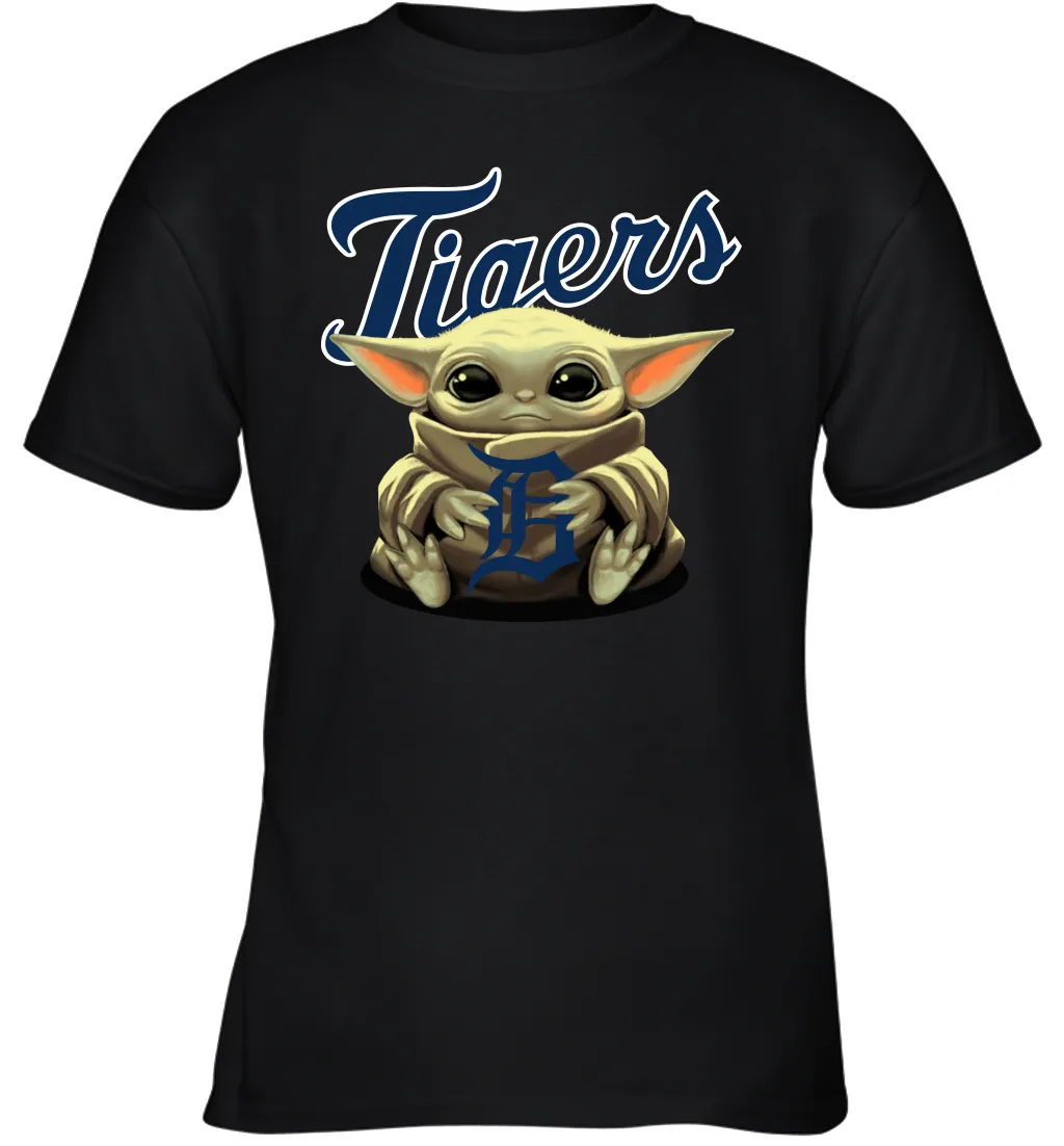 Baby Yoda Hugs Loves The Detroit Tigers Baseball Youth T-Shirt