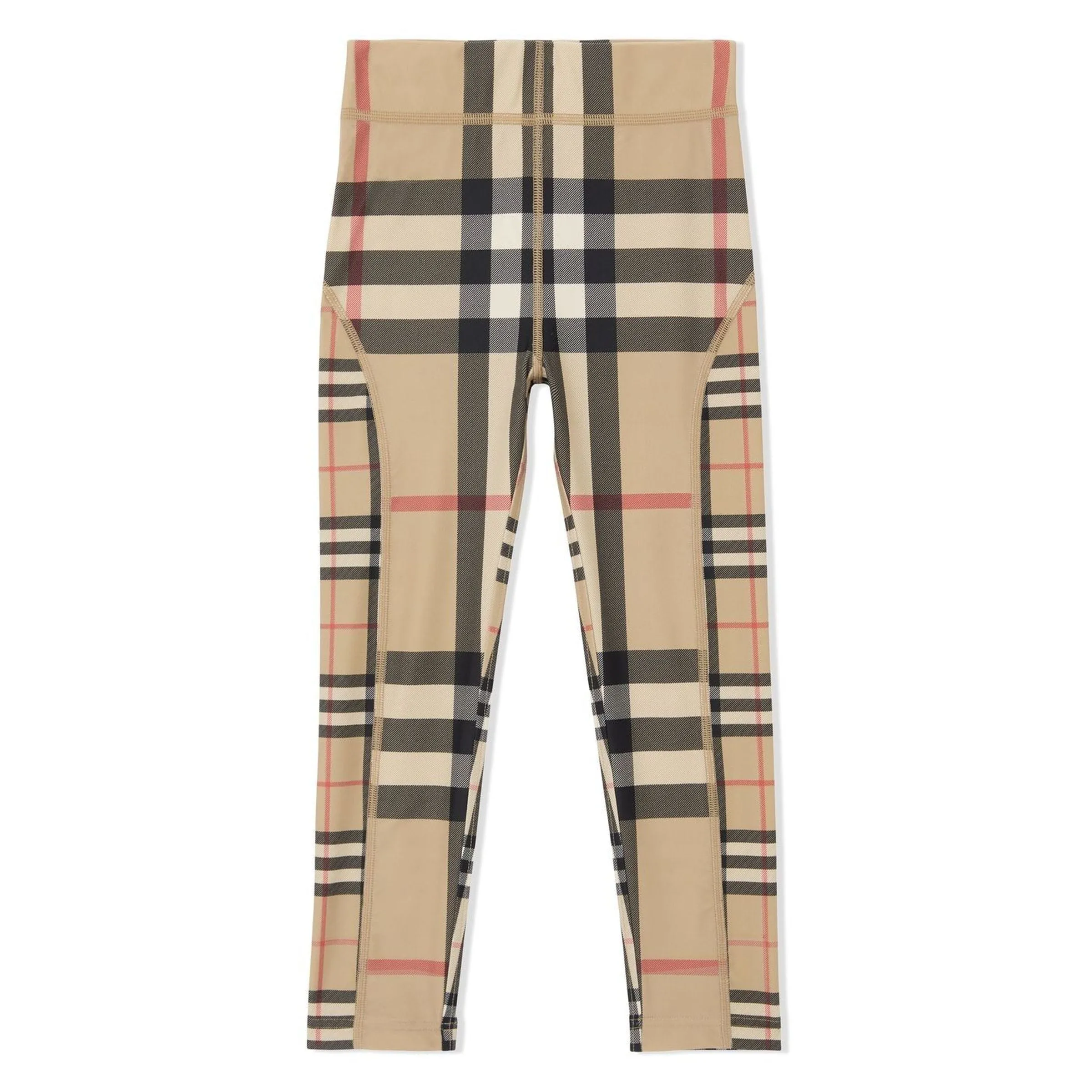 Beige Checked Nylon Leggings