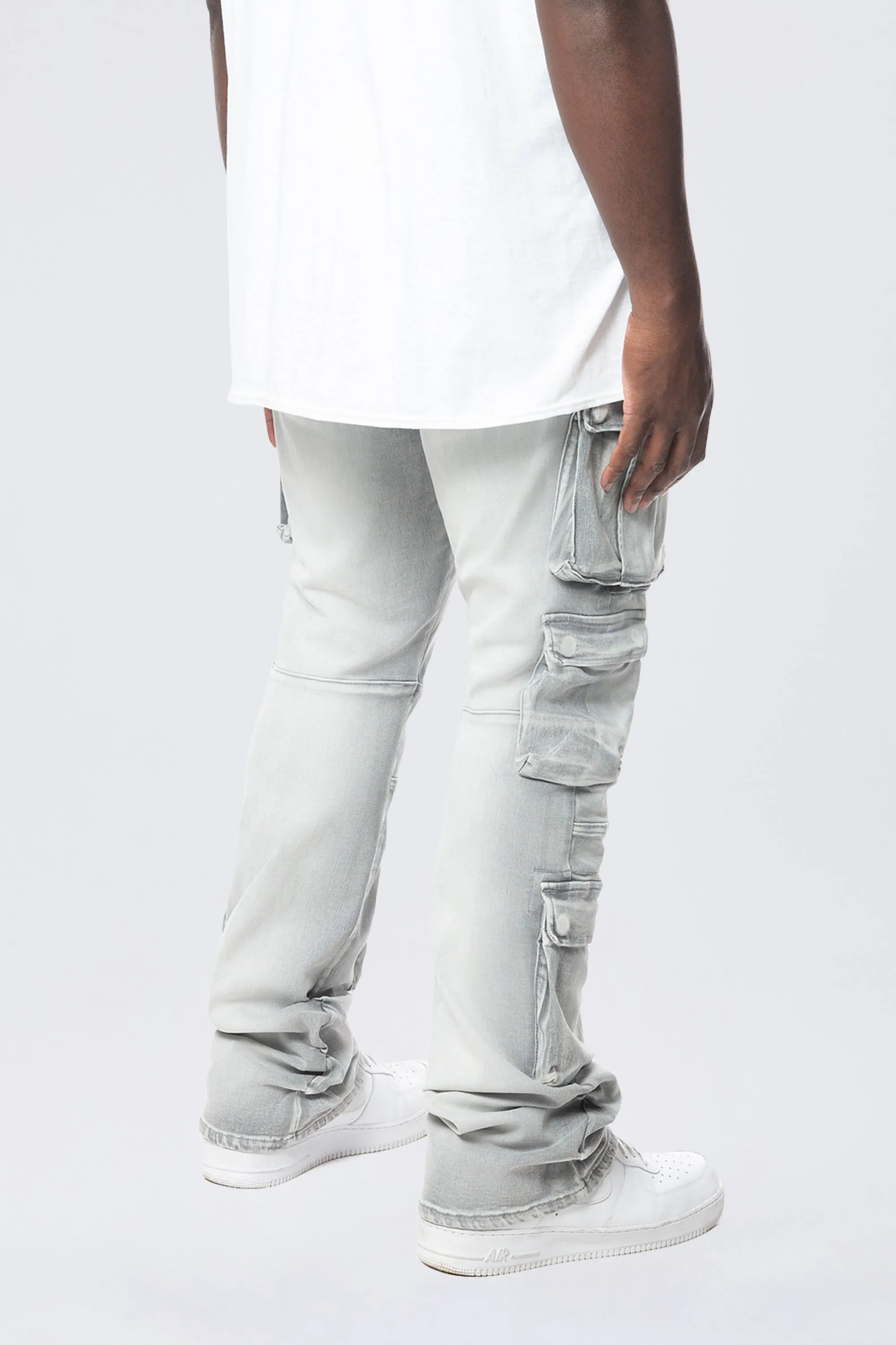 Big and Tall - Stacked Utility Multi Pocket Cargo Jeans - Breezy Grey