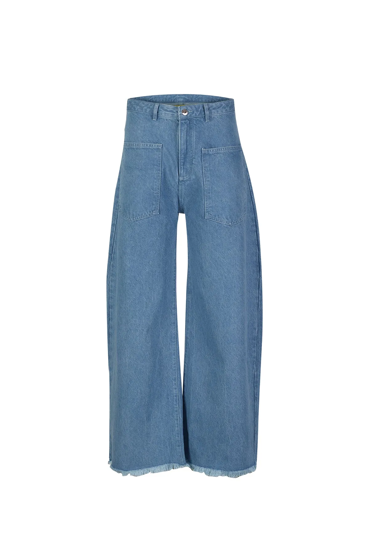 BLUE DENIM PATCH POCKET BOYFRIEND TROUSERS