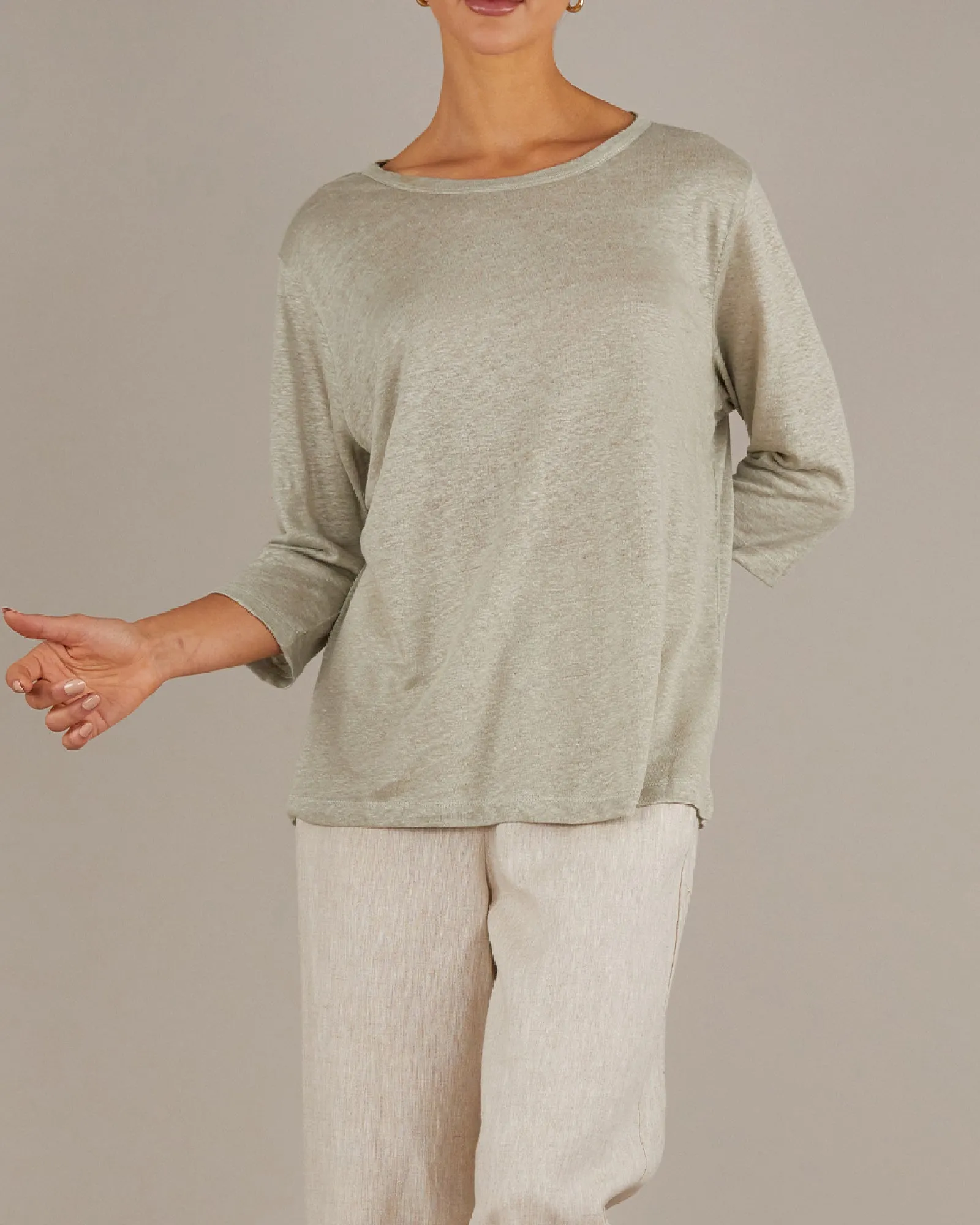 Bronte Linen Jersey Top - Sage