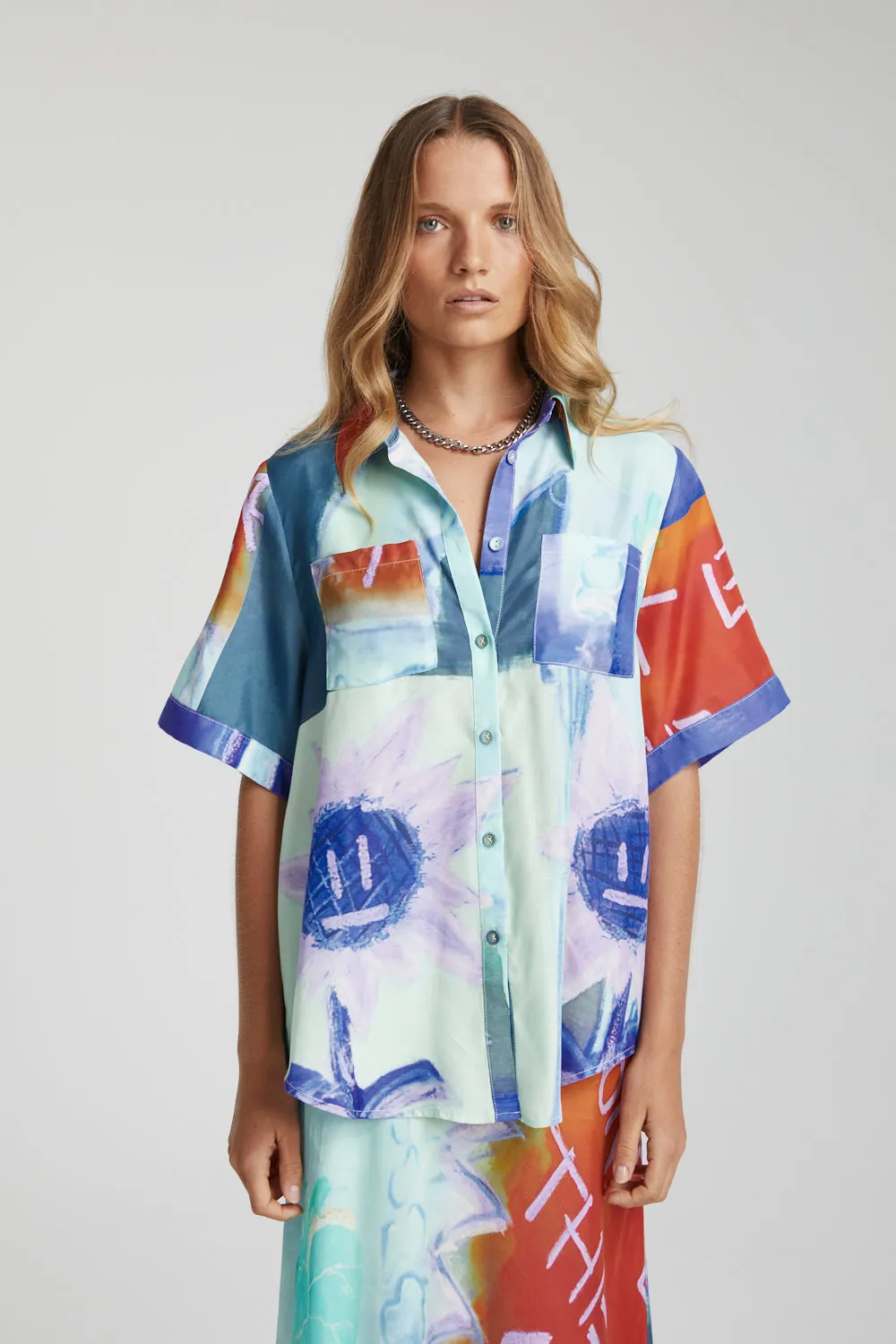 Button Up Shirt  - Blue Sunflower