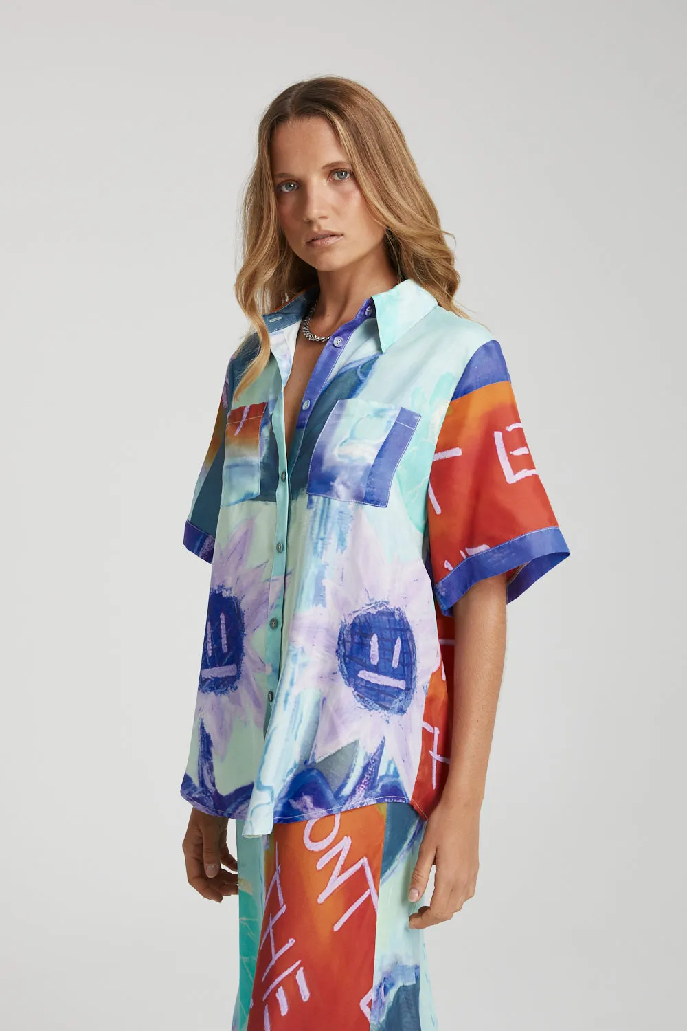 Button Up Shirt  - Blue Sunflower