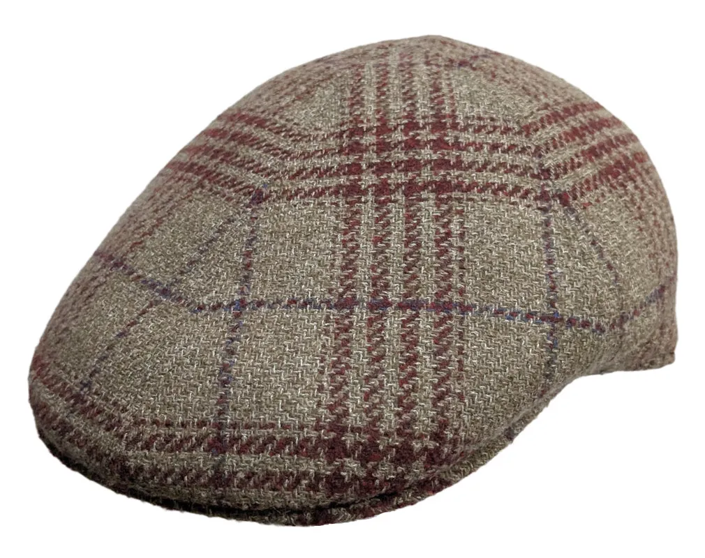 Cappellificio Biellese Wool/Silk/cashmere Taupe/Burgundy check Ivy cap