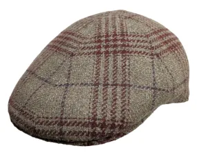 Cappellificio Biellese Wool/Silk/cashmere Taupe/Burgundy check Ivy cap