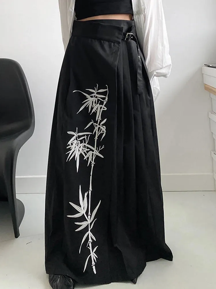 Casual Minimal Goth Embroidery Skirt