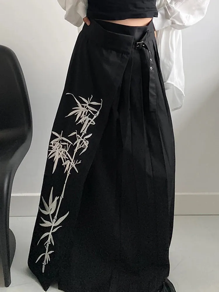 Casual Minimal Goth Embroidery Skirt