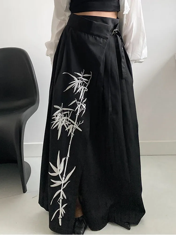 Casual Minimal Goth Embroidery Skirt