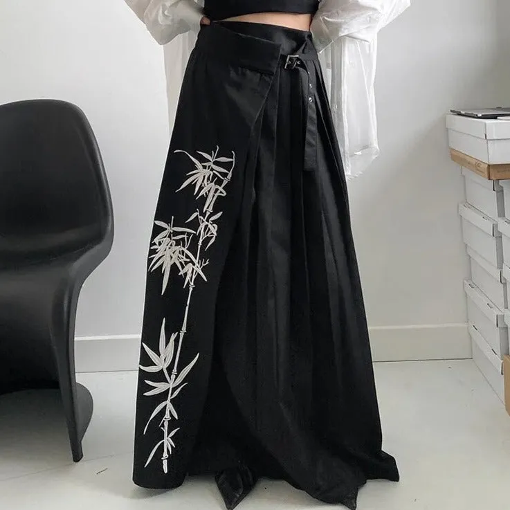 Casual Minimal Goth Embroidery Skirt