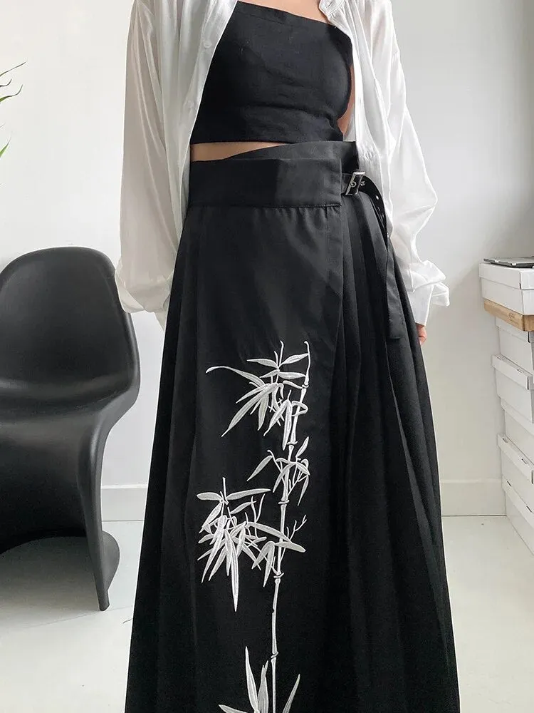 Casual Minimal Goth Embroidery Skirt