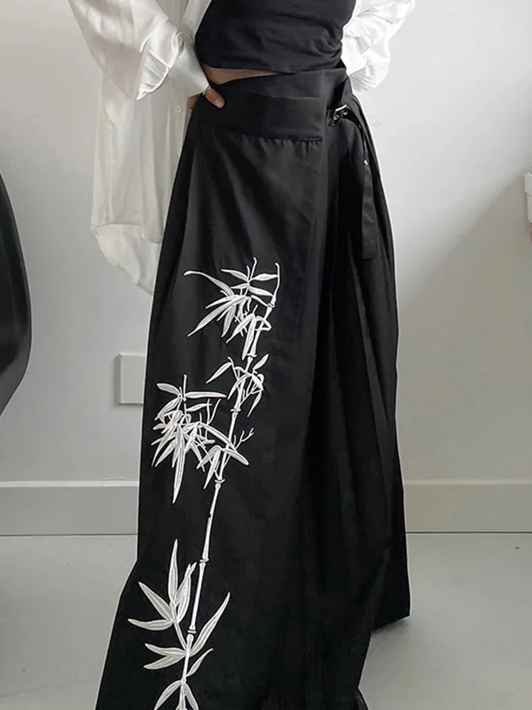 Casual Minimal Goth Embroidery Skirt