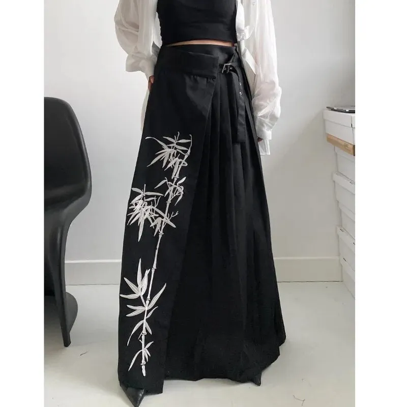 Casual Minimal Goth Embroidery Skirt