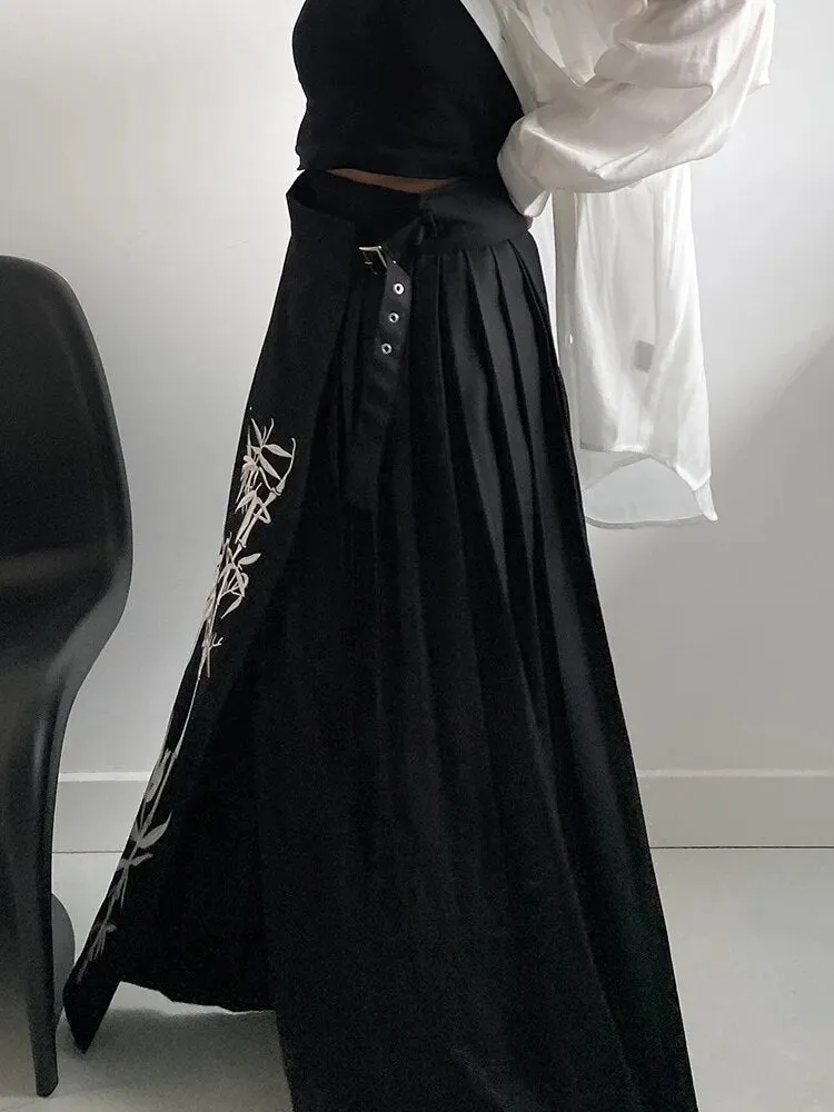 Casual Minimal Goth Embroidery Skirt