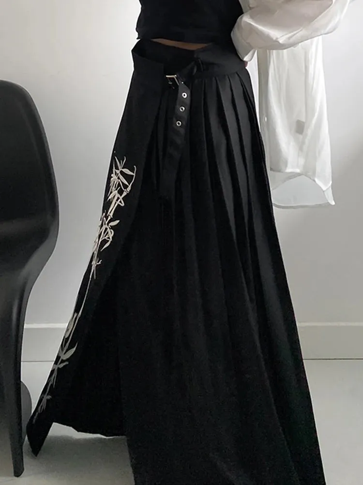 Casual Minimal Goth Embroidery Skirt