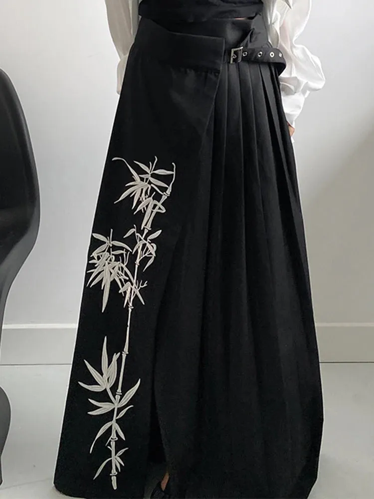 Casual Minimal Goth Embroidery Skirt