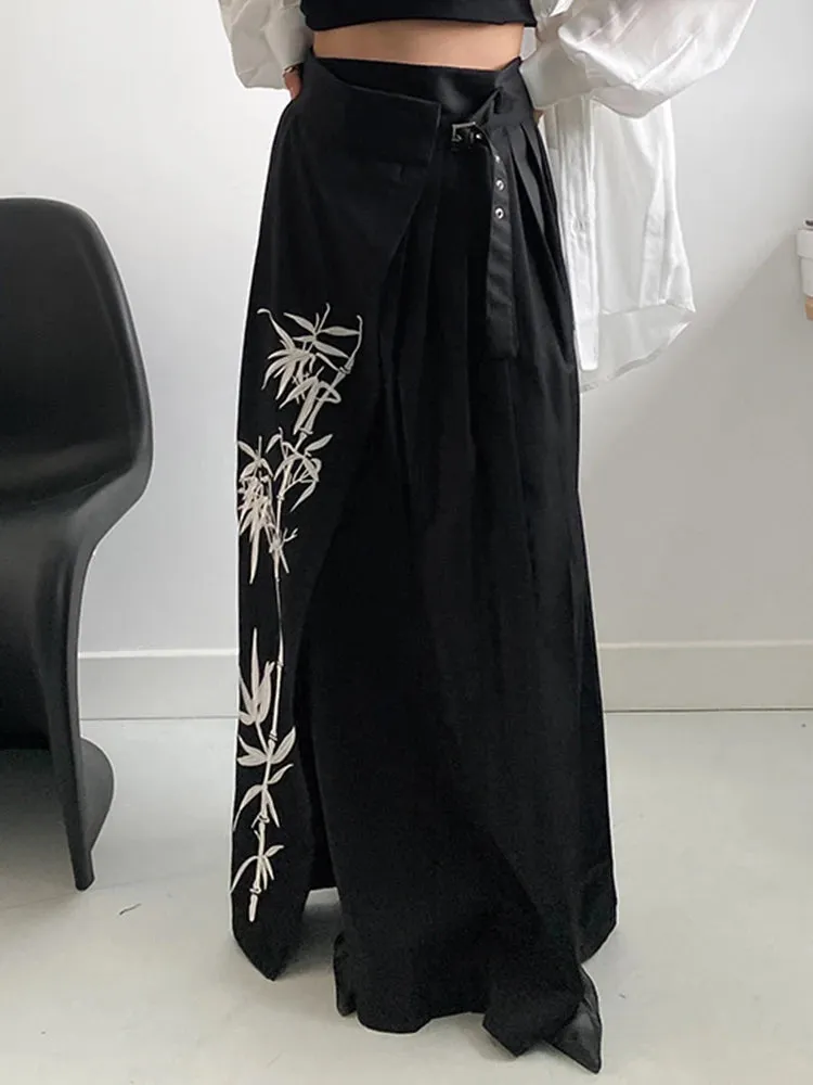 Casual Minimal Goth Embroidery Skirt