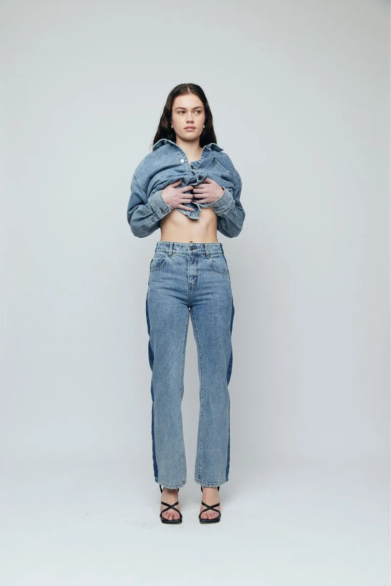 CLASSIC DENIM JEANS-TWO TONE BLUE