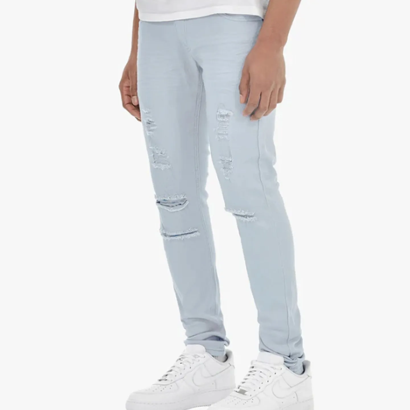 Copper Rivet Ripped Slim Jean (Sky Blue)