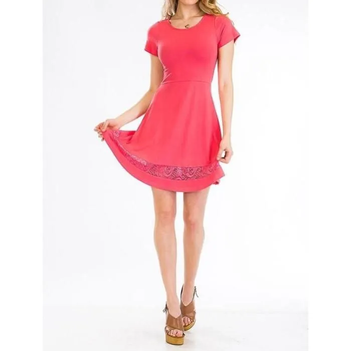 Coral Lace Hem Keyhole Back Sundress