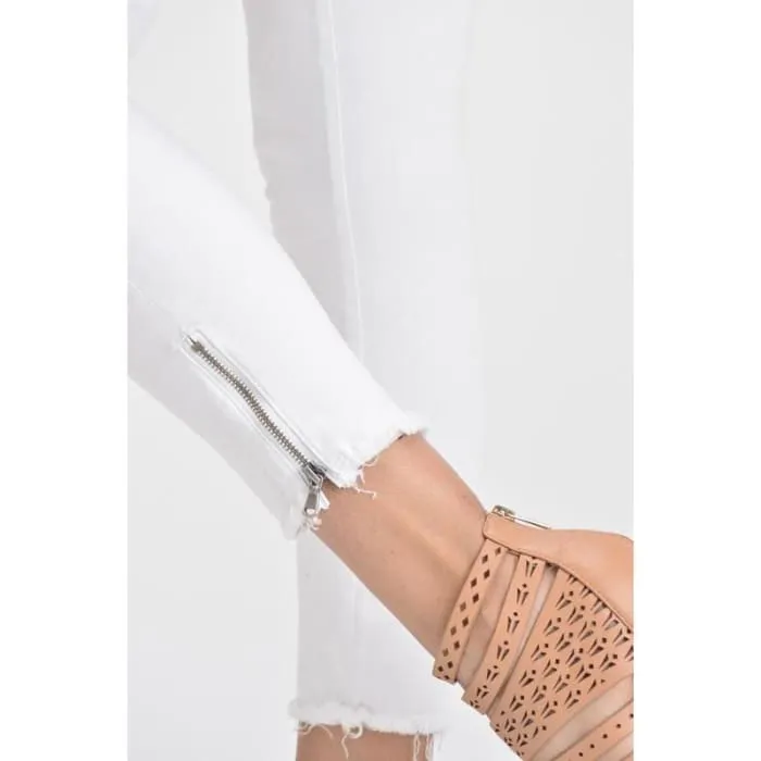 Crisp White Ankle Zip Skinny