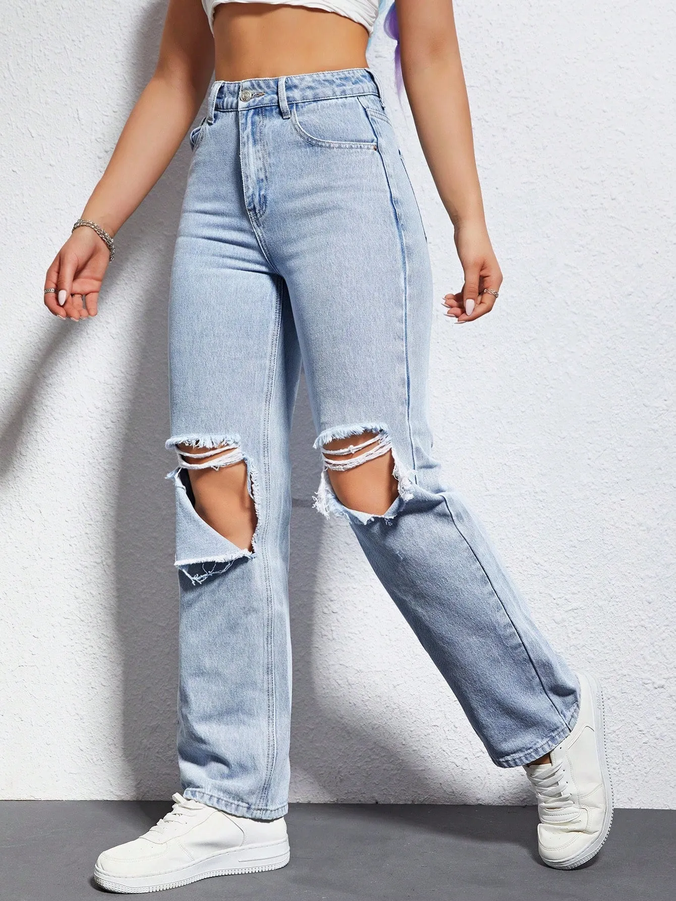 Cutout Straight Leg Jeans