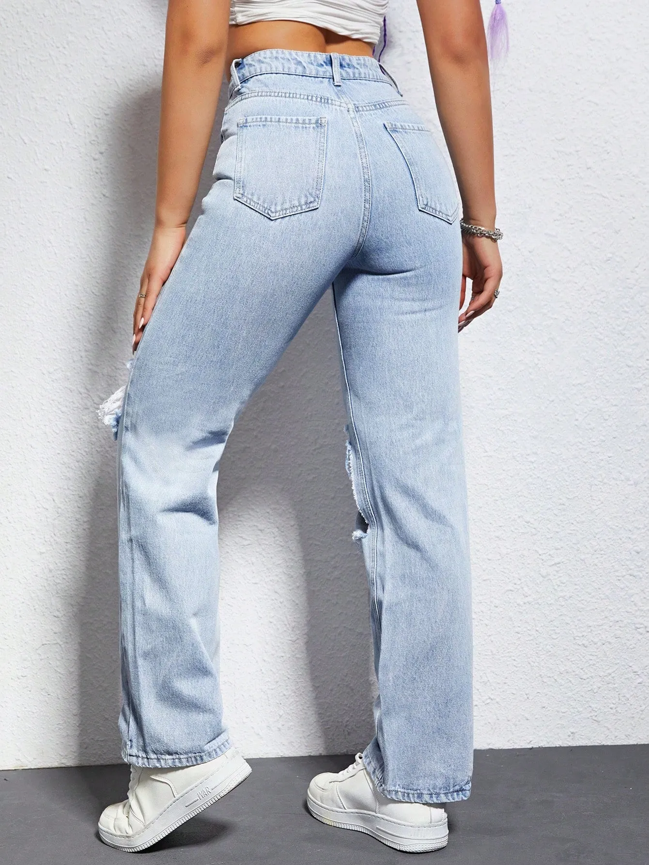 Cutout Straight Leg Jeans