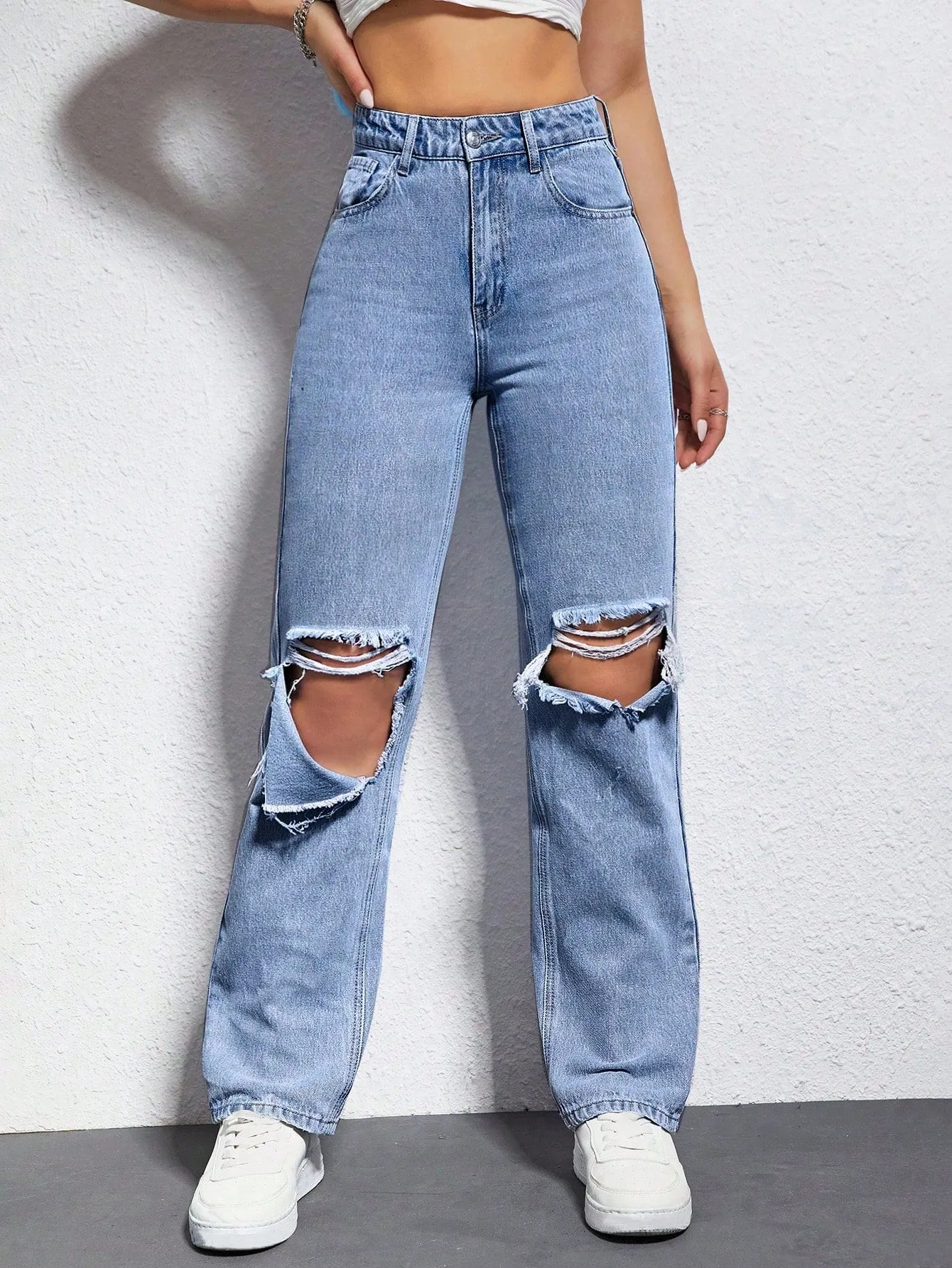 Cutout Straight Leg Jeans