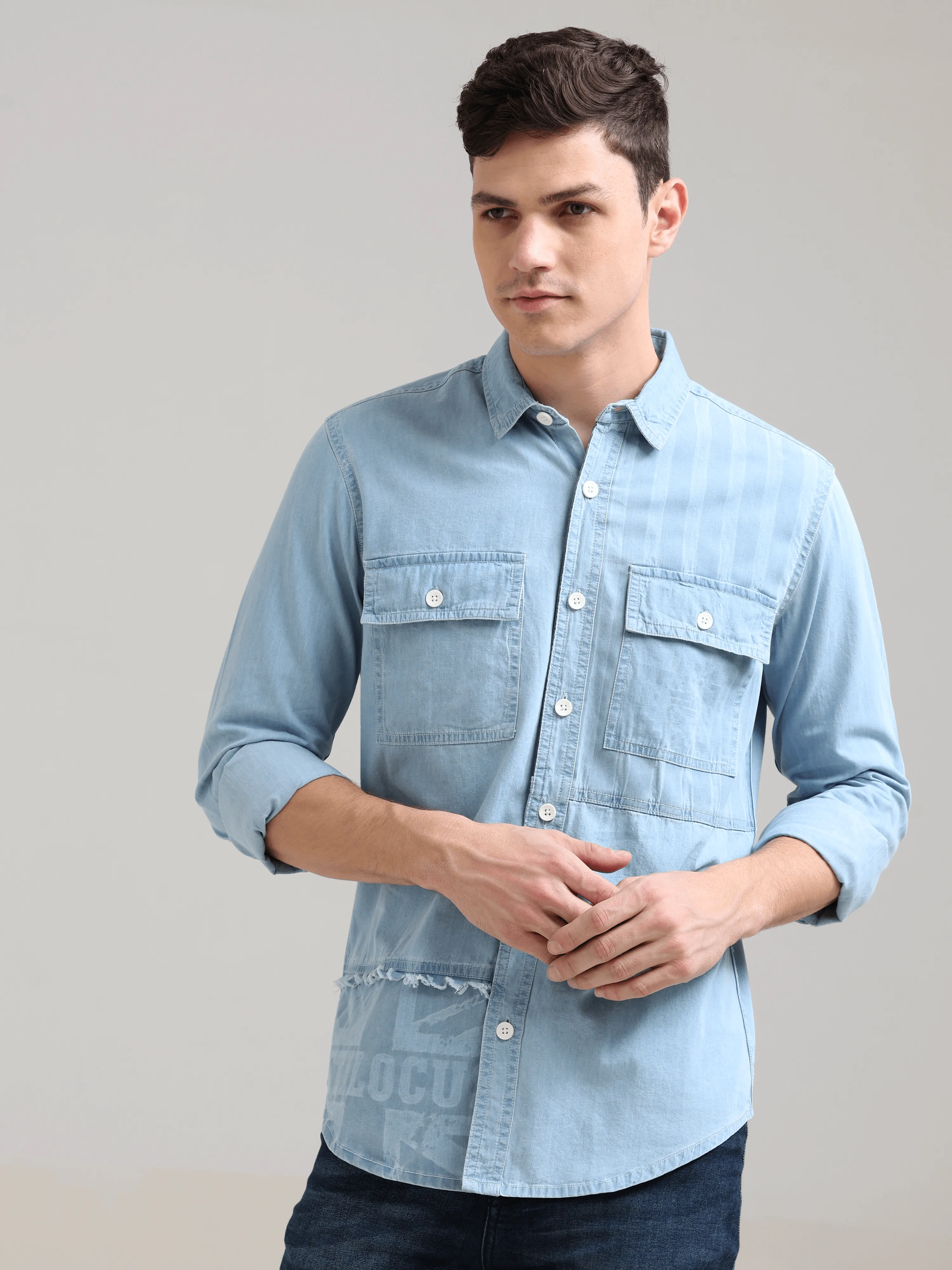 Denim Casual Double Pocket Shirt