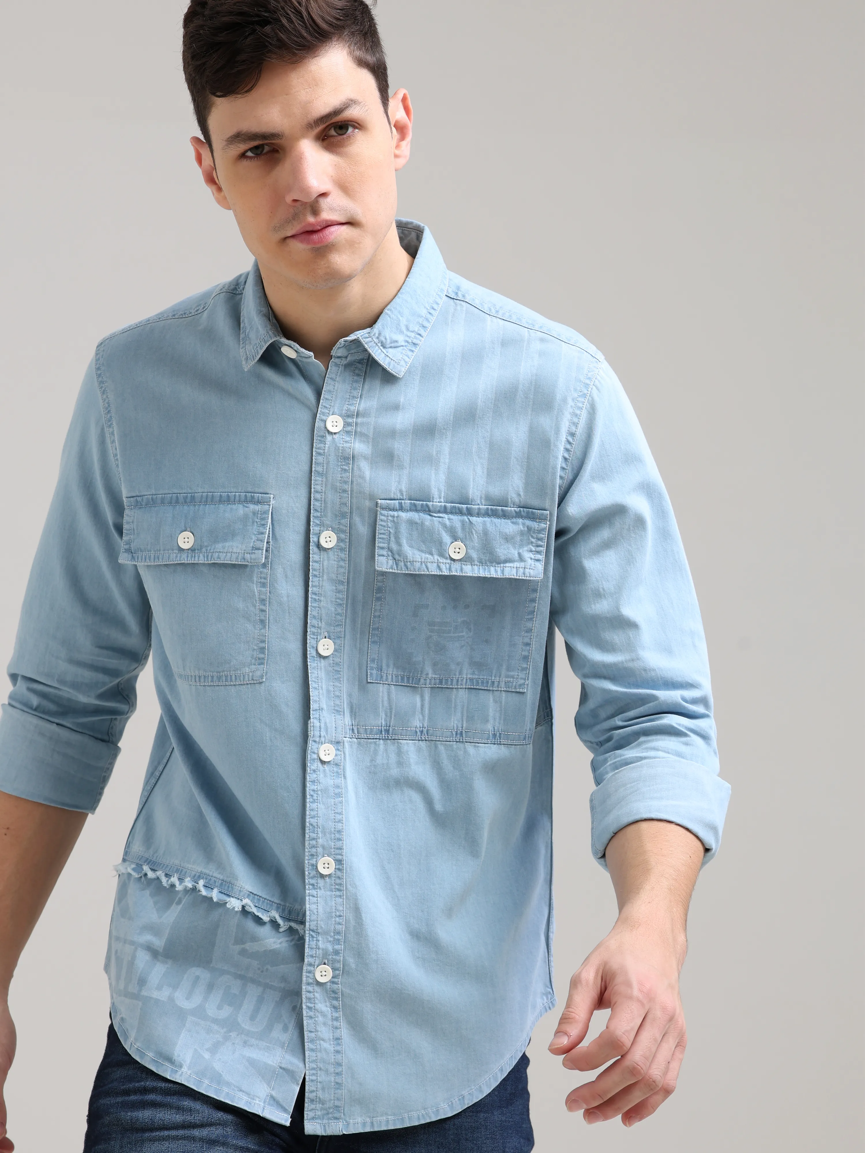 Denim Casual Double Pocket Shirt