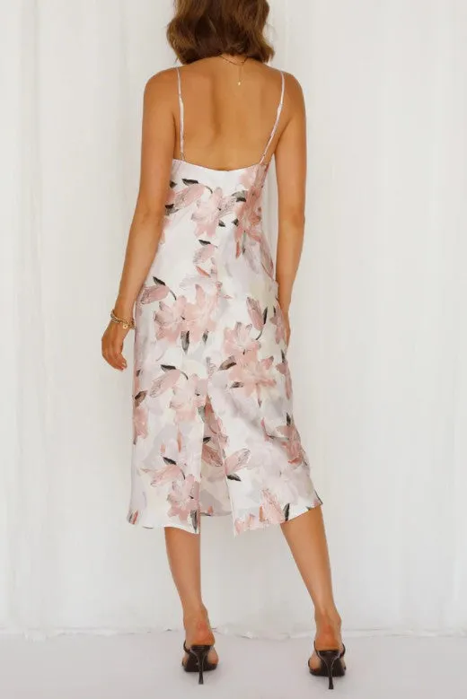 Floral Print Satin Cami Midi Dress