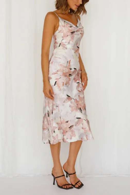 Floral Print Satin Cami Midi Dress