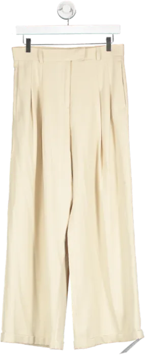 Free People Beige Wide Leg Turn Up Trousers UK XS